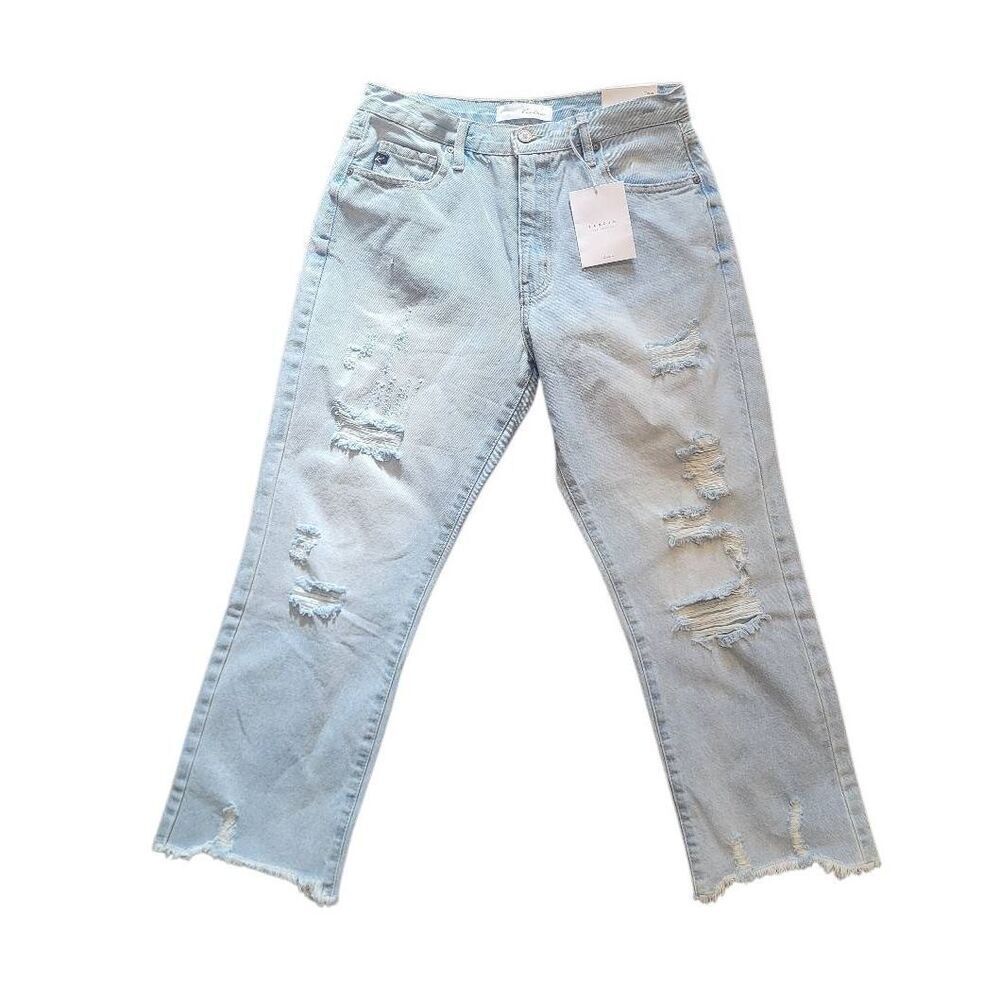 NWT Kancan Jeans Women's 30 Blue Sierra High Rise Straight Leg Distressed Crop - Picture 2 of 5